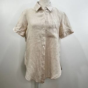 Theory hekanina top small Linen Shirt Neutral Short Sleeve Blouse Vanilla Girl